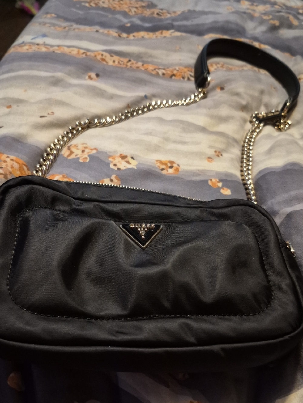 Guess Black Crossbody Bag with Silver Chain Strap